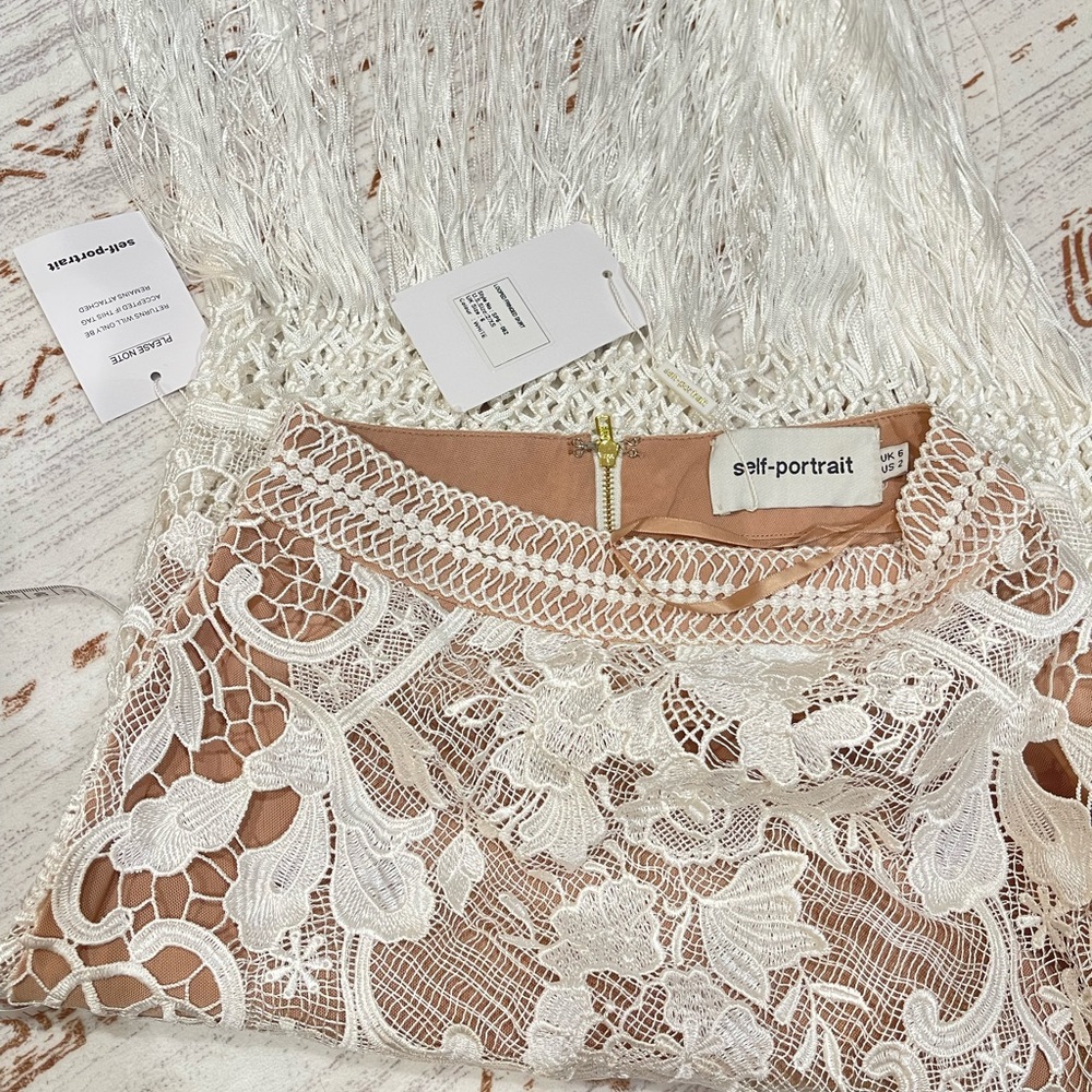 Self-Portrait Ivory Lace Dress with Fringe - Picture 8 of 8
